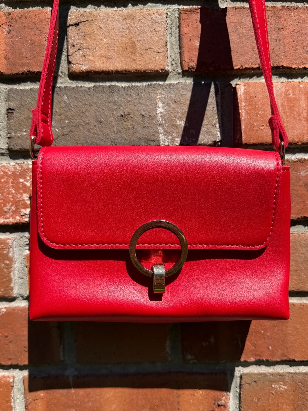 Topshop Oslo Gold Circle Lock Red Crossbody Bag